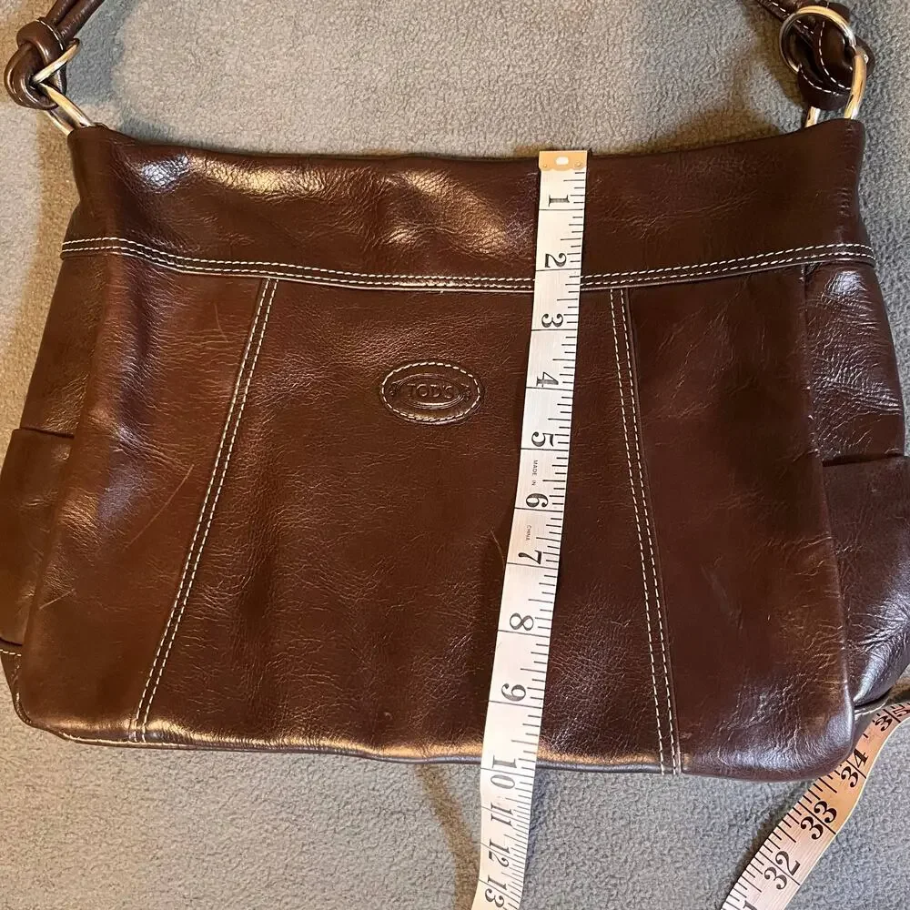 TOD'S Shoulder Bag Brown Leather Hobo Purse Minimalist Quiet Luxury Y2K Italy